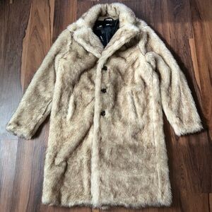 Long Faux Fur Coat Mens Warm Winter Jacket Large Tan Fashion Nova NWT NEW Lucca